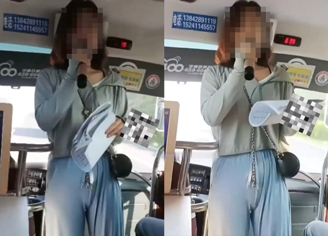 大陆1名女导游在讲解导览时，疑穿的丝质裤「露出形状」，竟遭旅客拍下痛批「卖弄色情行销」。（翻摄自微博）