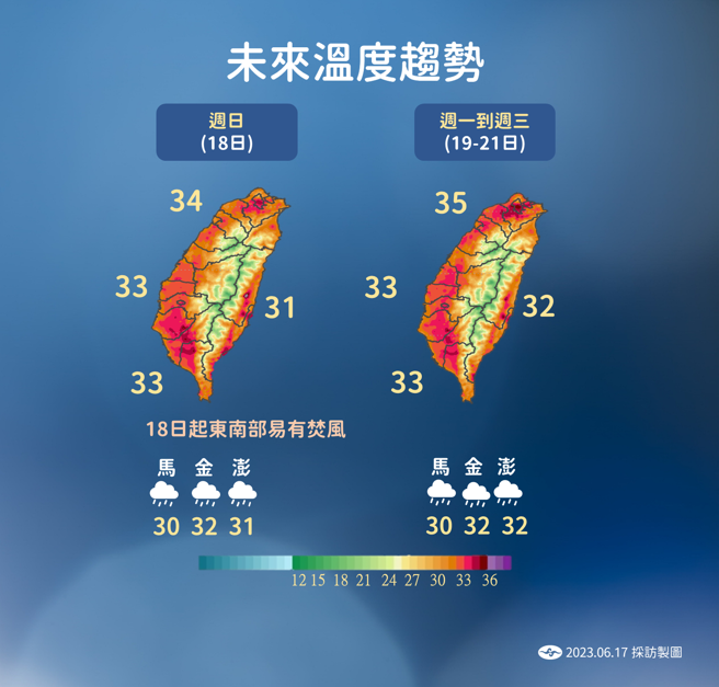 未來一周天氣較穩定，高溫恐破36度，東南部注意焚風。（圖／氣象局提供）