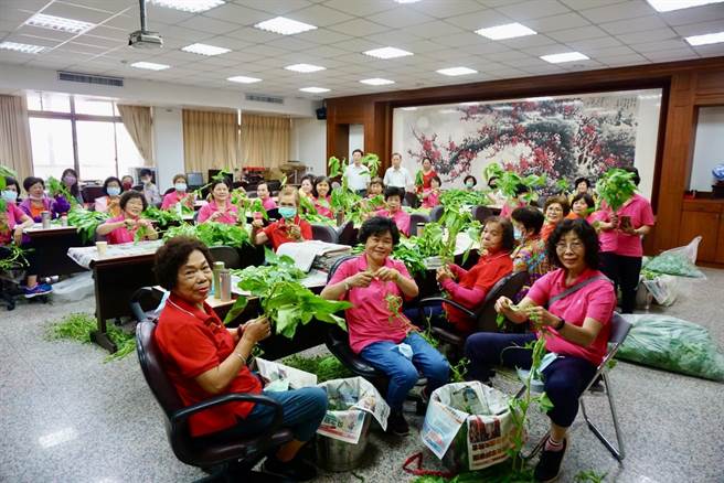 南屯區萬和宮動員數十名志工協助挑揀麻芛。（萬和宮提供）