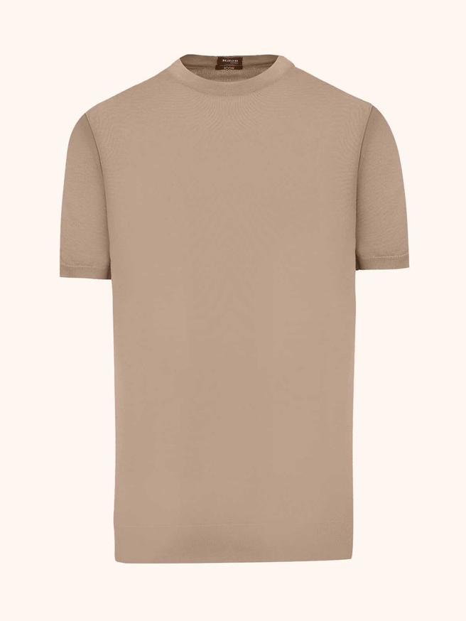 Kiton格淺咖純棉針織圓領上衣，3萬6700元。（Kiton提供）