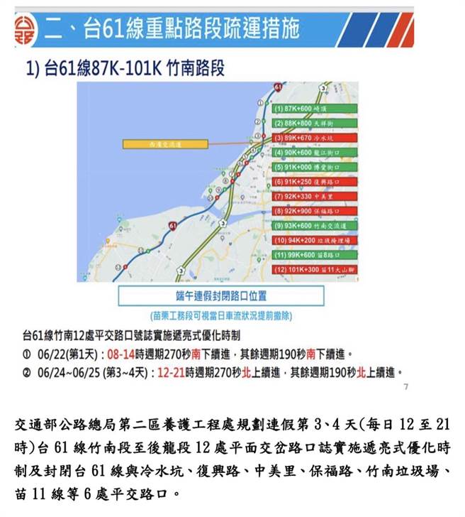 台61线重点路段。（苗栗县警局提供／李京升苗栗传真）