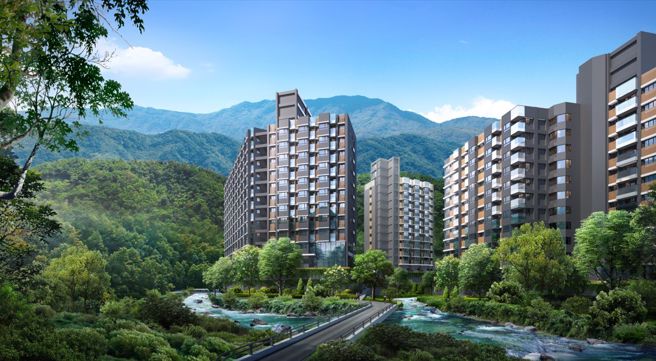 「星野之森」规划6千坪基地规模日系森态社区，外观及公设请到日商Nonscale操刀，打造日本职人精神的高规建筑，周边拥万顷树海环绕。（图/甲山林集团提供）