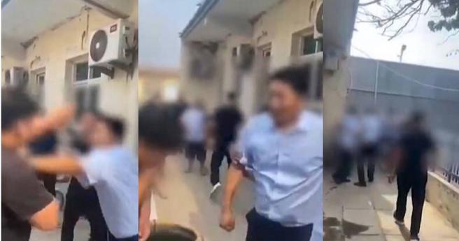 两名工头讨要款项不成，反被施工项目负责人手持棍棒和拳头殴打。（图／翻摄自微博／中国新闻周刊、巨浪视频、河畔视频）