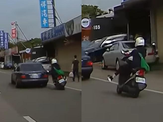 賓士刻意繞過停在一名女騎士前方，疑似逼車，女騎士索性再往前騎，綠燈起步時，賓士車竟再度試圖超車，最後右後車身直接撞擊女騎士。（翻攝自YouTube頻道「WoWtchout - 地圖型行車影像分享平台」）