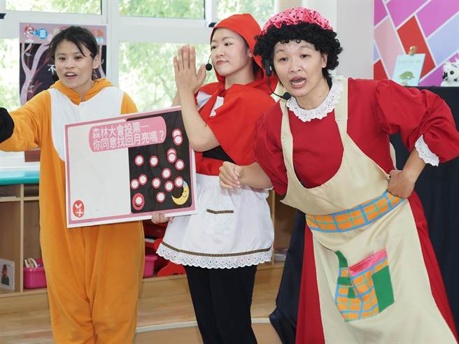 高雄市社会局妇幼青少年活动中心运用捐款设置「童言区」，优化0-6岁亲子游戏空间，让孩童可以在此涂鸦创作或上舞台发表想法。（高雄市社会局提供／林雅惠传真）