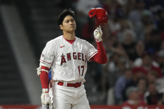 大谷翔平中斷連續安打場次紀錄。（美聯社）