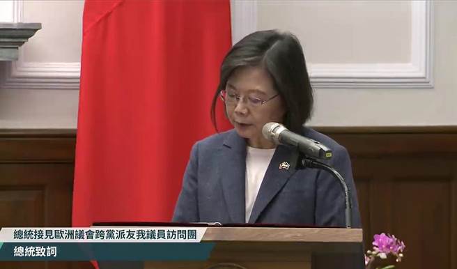 总统蔡英文今天在总统府接见「欧洲议会跨党派友我议员访问团」。（截取自总统府直播画面）