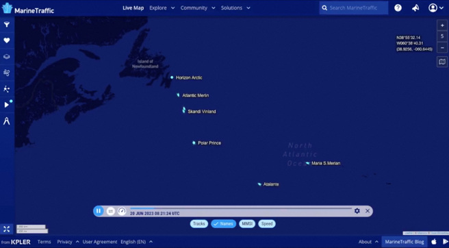 泰坦号下潜北大西洋失联后，已有多艘船只在失联处周边海域持续搜救，分秒必争。（路透社）
