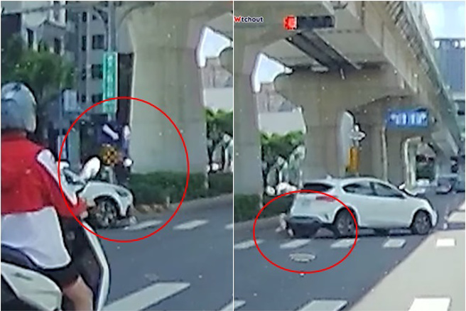 太扯！短裙妹斑馬線「禮讓行車」仍被撞…噴飛倒地滾2圈。（翻攝自YouTube頻道「WoWtchout - 地圖型行車影像分享平台」）