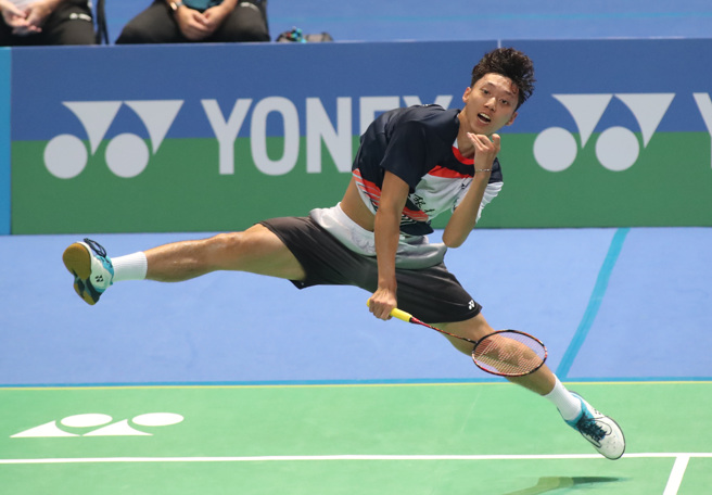 蘇力揚在2023台北羽球公開賽闖進男單8強。（鄭任南攝）