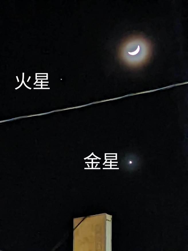 嘉义市天文协会观看到「合月」，用手机及天文台观星监视器留下纪录。（嘉义市天文协会提供／廖素慧嘉市传真）