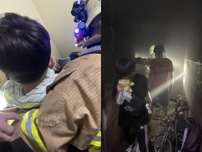 竹北市24日发生瓦斯止泄和气爆火警，初步研半是竹北瓦斯加压站压力出现异常，流量过大，民眾在用瓦斯点火时，火焰太大引发火灾，新竹县消防局陆续扑灭火警，共救出12名受困民眾。（消防局提供）