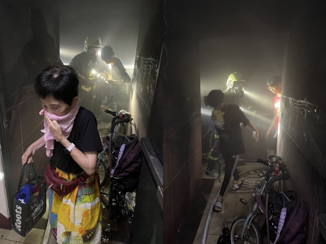 竹北市中正东路一处大楼发生瓦斯气爆火警，9到11楼住家窜出浓烟，一名16岁少年睡梦中遭炸伤，全身超过8成烫伤，送医插管中。（警消提供）