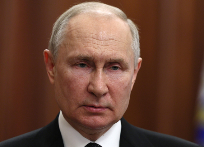 俄罗斯总统普丁在佣兵组织瓦格纳集团（Wagner Group）首脑普里格津（Yevgeny Prigozhin）兵变后，24日在莫斯科发表全国演说。（美联社）