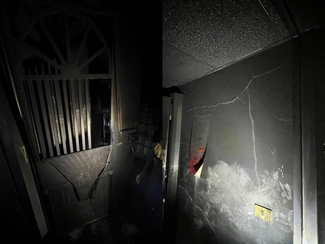 气爆事件受困的王姓少年表示家中墙壁裂开。（民眾提供／邱立雅竹县传真）