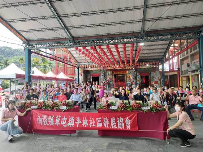 南投县草屯镇平林社区发展协会25日举办一年一度「葡荔节」，除推广在地农特产，也促进民眾採购，以保障农民收入。（潘虹恩摄）