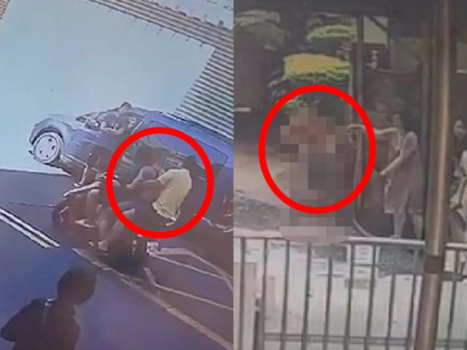 炸当下少年被母亲扶到社区中庭撒水降温，接着自行骑车三贴送医，家属事后痛批救护车根本没来，对此消防局解释了。（民眾提供）