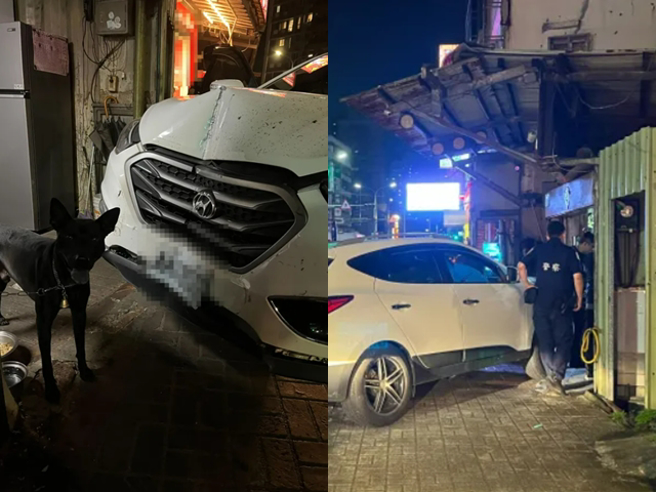 休旅车晚间衝撞路边槟榔摊，驾驶还从后座拿球棒朝槟榔摊业者猛殴，警方到场时，驾驶蹲在地上大哭吼「为什么要杀我的狗，我的狗」。（翻摄自记者爆料网）