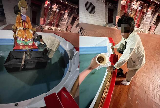 高雄62岁黄姓男子趁深夜跳入捞得150元，遭警方逮捕，还辩称是要布施给其他寺庙。警方不予採信，全案讯后依窃盗罪嫌移送高雄地检署侦办。（高市鼓山分局提供／袁庭尧高雄传真）