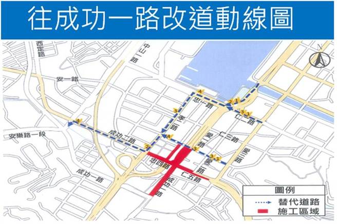 基隆市仁愛橋改建工程正在進行中，市府表示，將於7月初進行南側預力梁的吊裝工程，提醒民眾預先改道。（基隆市政府提供／張志康基隆傳真）