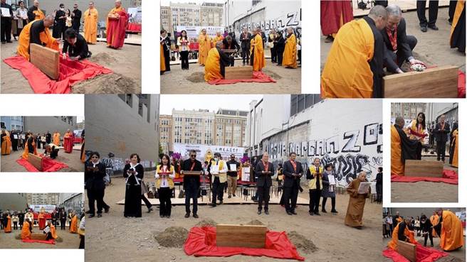 佛光山旧金山三宝寺奠基典礼，七宝入函。（佛光山提供／林瑞益高雄传真）