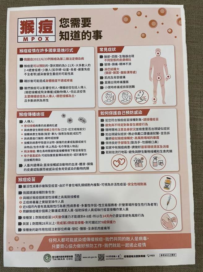 疾管署表示，ACIP將開會決定放寬猴痘疫苗接種對象。鄭郁蓁提供