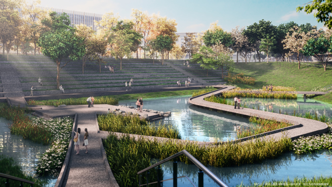 工一园区讲究的高绿覆率环境，城市之肺嘉惠都市生活。(图片来源：新北市政府城乡发展局)