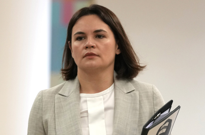 流亡海外的白俄羅斯反對派領袖季哈諾夫斯卡婭。（美聯社）