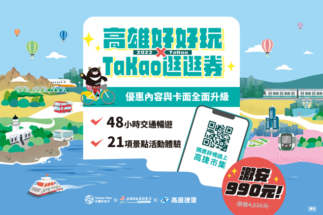 「高雄好玩卡x打狗(TaKao)逛逛券套票」，包含交通全餐方案结合高雄MeNGo48小时方案、21项热门景点优惠及活动体验。（图/高雄市政府观光局提供）