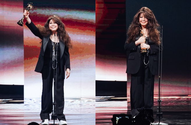 欧阳菲菲台上清唱《感恩的心》。（图／台视提供）