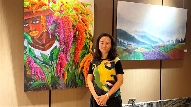 画作《红藜之旅》曾在国父纪念馆展出，出自艺术家孙传莉之手，描绘台东土坂部落红藜丰收。（萧嘉蕙摄）