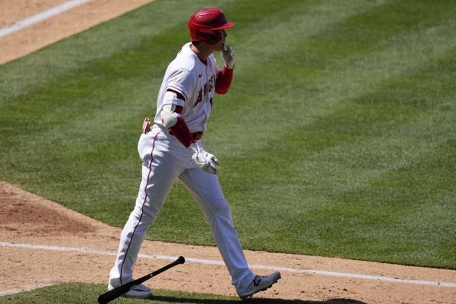 天使队大谷翔平轰出全垒打。（美联社）