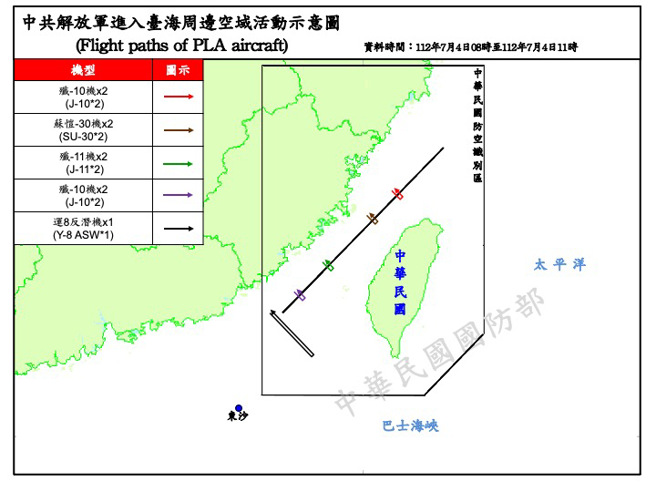 24架共機4艦又來亂，9架越中線挑釁。( 國防部提供)
