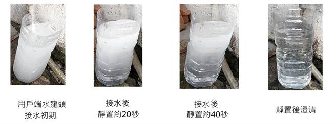 屏东自来水出现白浊气泡，水公司表示，是加压后的正常现象。（水公司提供）