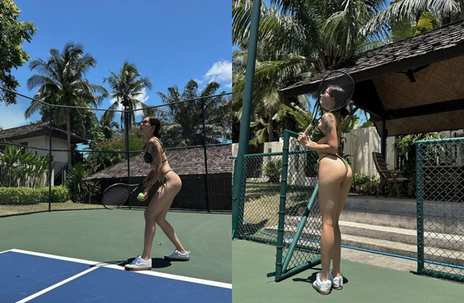 陳艾琳穿比基尼打網球，好身材藏不住。（圖／取自陳艾琳IG）