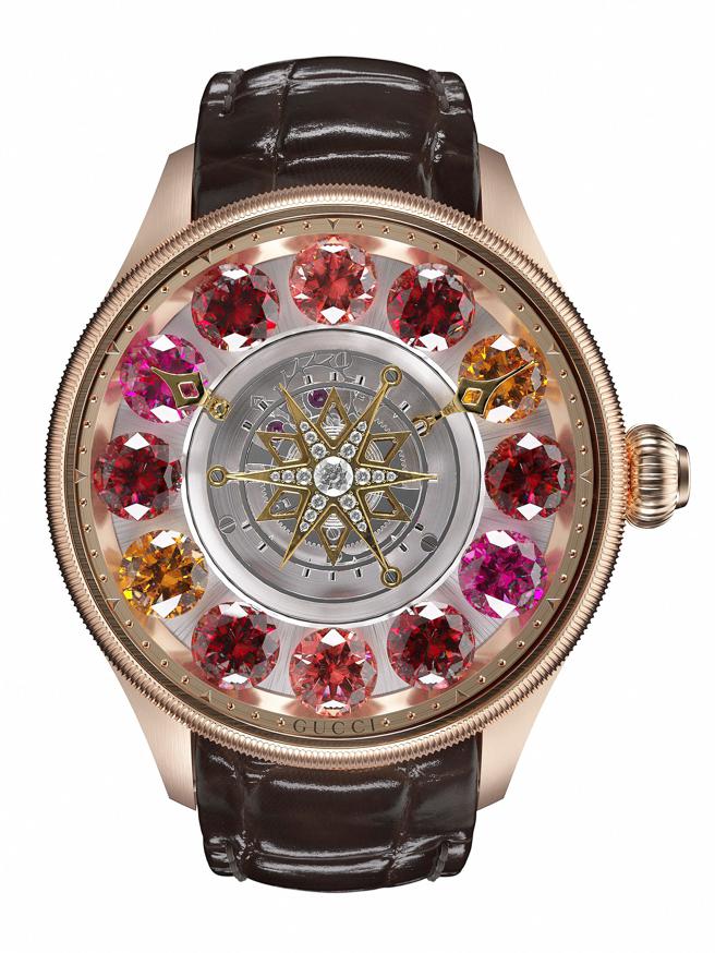 GUCCI的G-Timeless Planetarium中置飛行陀飛輪腕表，約1170萬元。（GUCCI提供／陶福媛台北傳真）