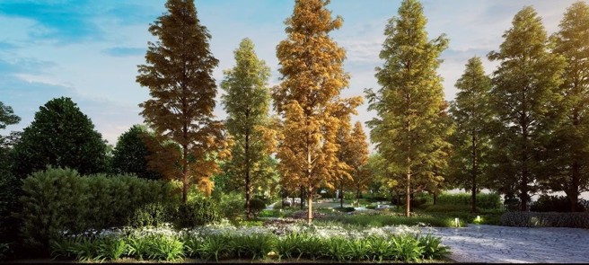 图为中庭景观 3D 透视参考图。（图／业者提供）