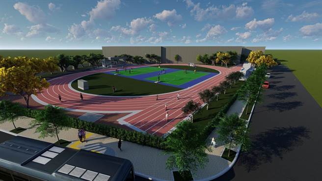 彰化鹿港洛津国小操场地下停车场及蓄洪池的完工模拟图。（彰县府提供／孙英哲彰化传真）