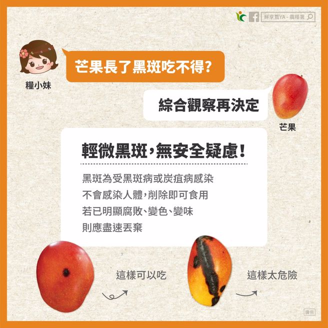芒果长轻微黑斑还是能吃。(翻摄自鲜享农YA -农粮署FB)