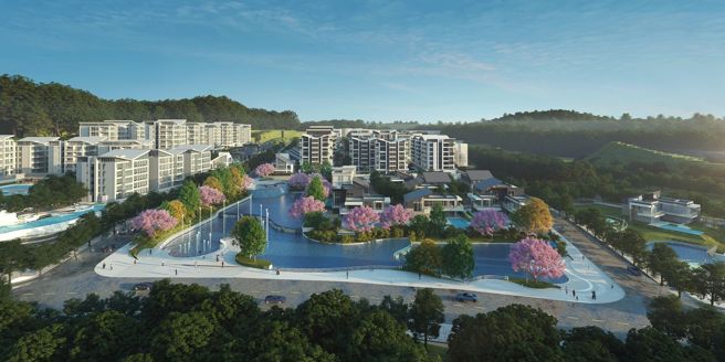 「宏道新竹帝寶」為全世界首座申請美國UL認證健康城市，採40%低建蔽率、低密度、低容積開發，可建築面積僅8萬坪。（圖為3D示意圖/甲山林集團提供）