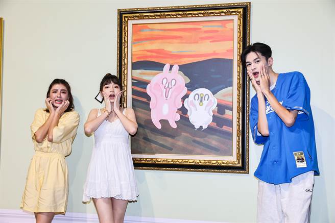 宇珊（左起）、寶兒、羅奕傑「卡娜赫拉」展覽。（羅永銘攝）