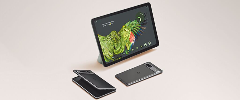 Google 在2023 I/O 開發者大會發布Pixel Fold折疊手機、Pixel Tablet平板，還有最新的Pixel A系列手機Pixel 7a。（Google提供）