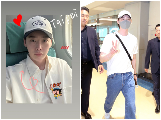 李锺硕暌违5年来台，一下机就热到脱掉外衣。（摘自IG、范扬光摄）