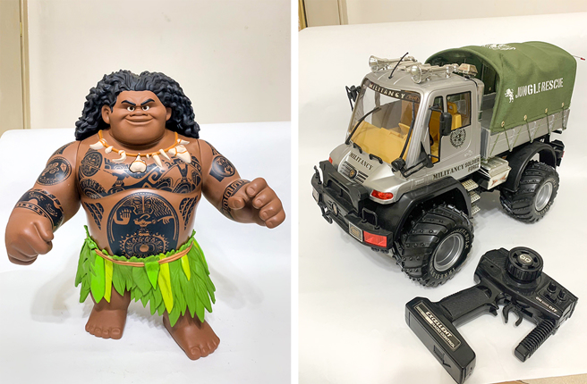 曾有位爸爸將他已故父親送給孫子的毛伊（Maui）公仔及遙控卡車，交給蘇爸維修，希望將爺爺對孫子的心意保存一輩子。（圖片提供/蘇爸玩具醫院）
