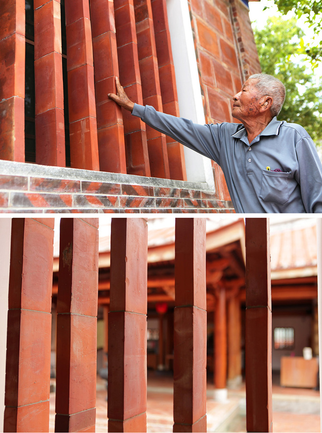 鳳儀書院內風格細緻優雅的直櫺窗，窗內磚條使用半尺磚，磚與磚之間內部用鐵片固定、避免傾倒，並非單純疊砌磚塊如此簡單。(攝影/楊為仁)