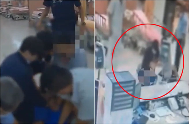 醉汉急诊室出拳猛K护理师遭制伏。(合成自翻拍影片)