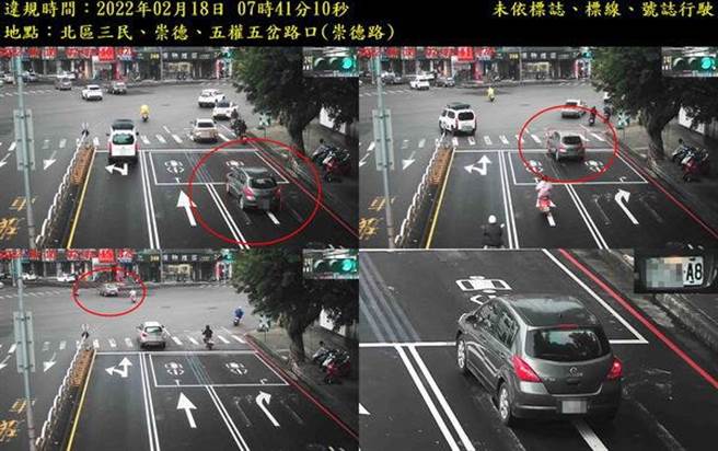 中市今年在21处易肇事、违规路口设置科技执法取缔交通违规，3、4月发生车祸数比去年同期少30件。（台中市交通大队提供／陈淑芬台中传真）