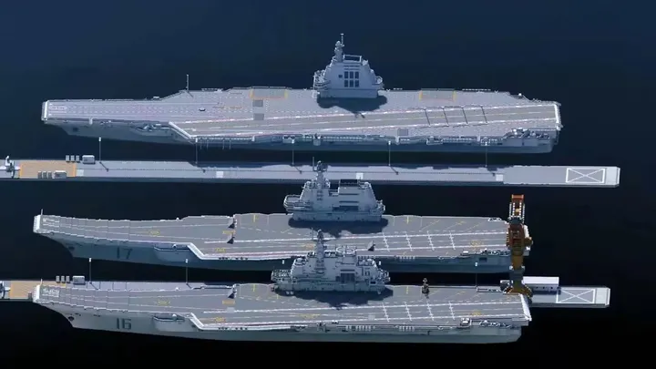 福建舰预计在2025年服役，届时中共将会有3艘航母。图为3艘航母的比较示意图。（图/搜狐网）