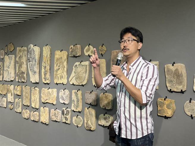 艺术家涂维政介绍将姑婆芋、山苏等植物压印翻模复制到人造石上。（陈梦茹摄）