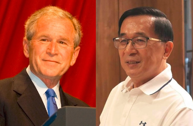 小布希(左)批，别人想要美国去为你流血，那是不可能的事，还爆粗口骂陈水扁(右)。（合成图／Shutterstock、资料照）